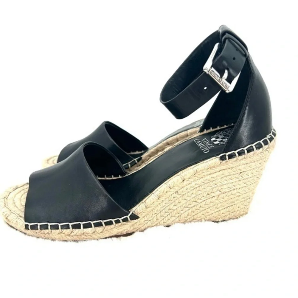 VINCE CAMUTO Women’s Size 10 Black Leera Espadrille Wedge Sandal